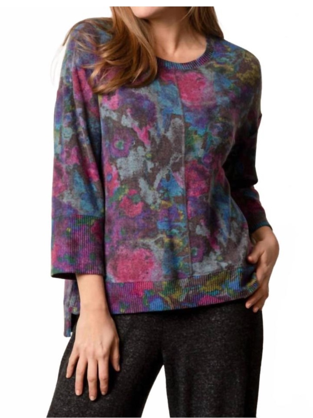 HABITAT autumn boxy crew sweater in scarlet floral small soft fleece like